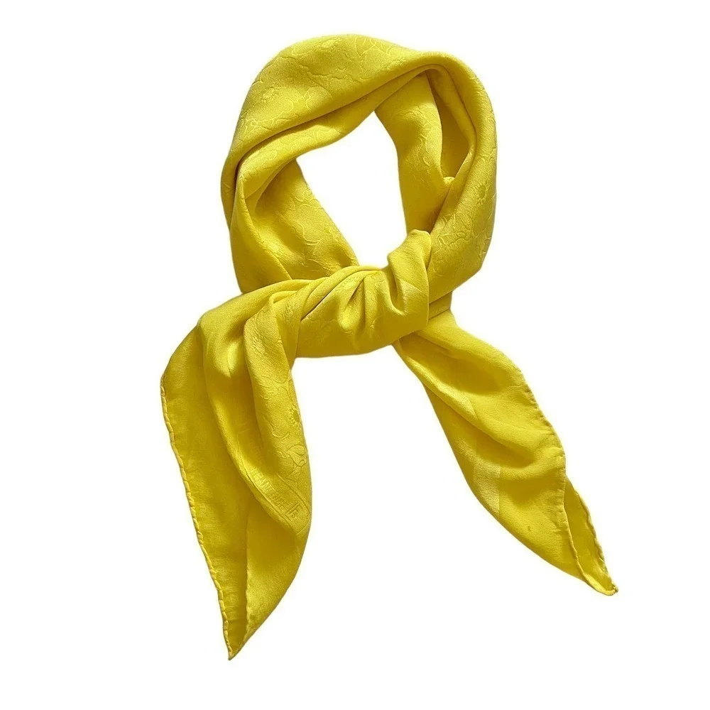 Vintage Louis Francoise Yellow Floral Jacquard Silk Square Scarf